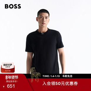 【100%棉】BOSS博斯 男士徽标衣领弹力棉质T恤