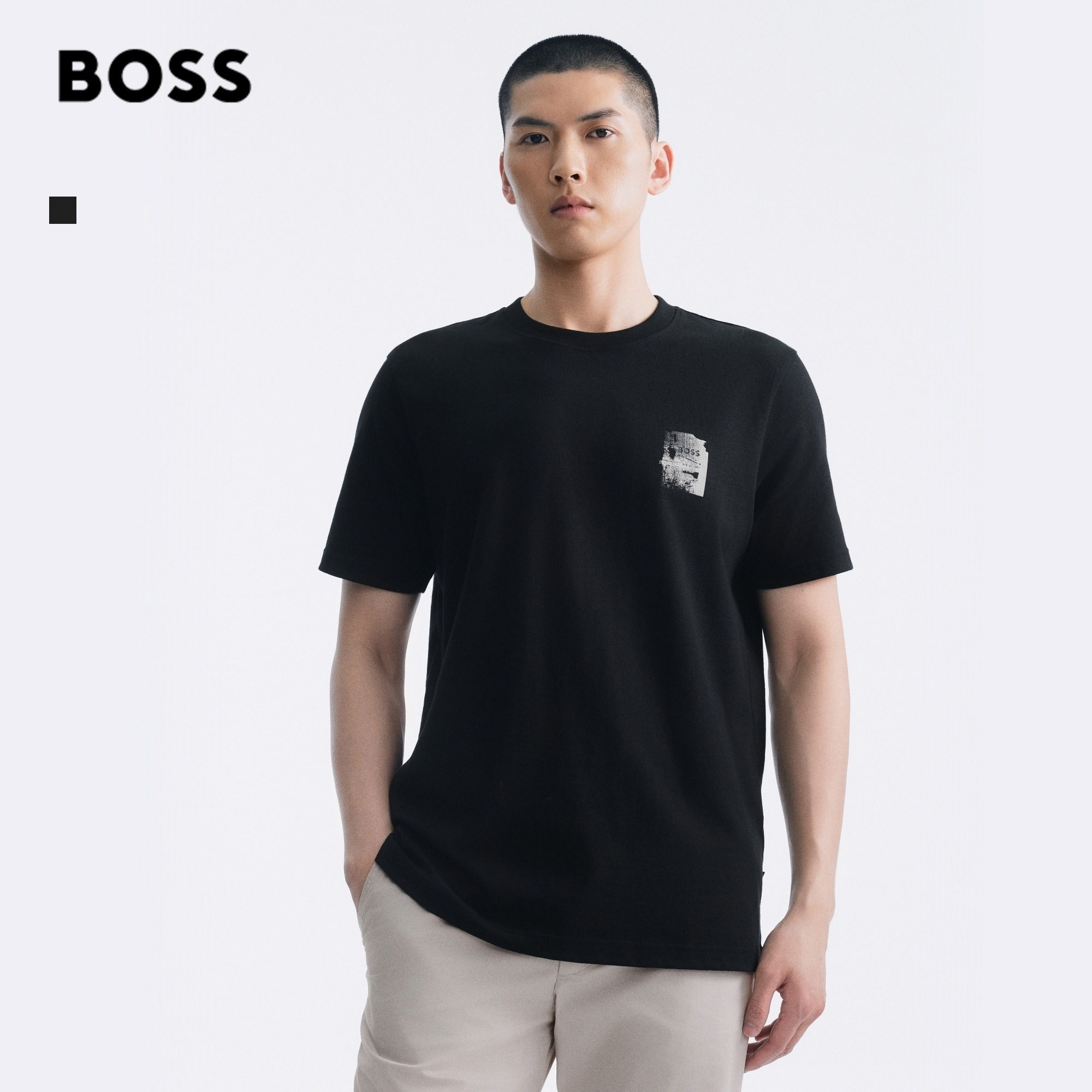 【100%棉】BOSS博斯26夏新款男女休闲通勤艺术图标印花短袖T恤