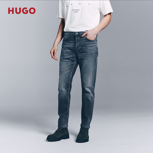 新款 25年冬季 HUGO雨果 黑色做旧锥形针织牛仔裤 复古水洗