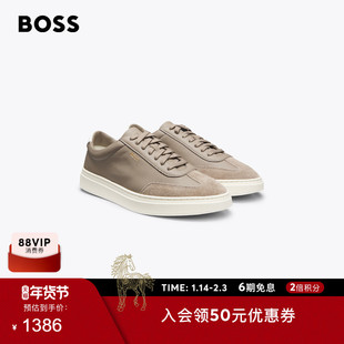 【情人节礼物】BOSS博斯 男士冬款撞色后饰片粒面皮革运动鞋