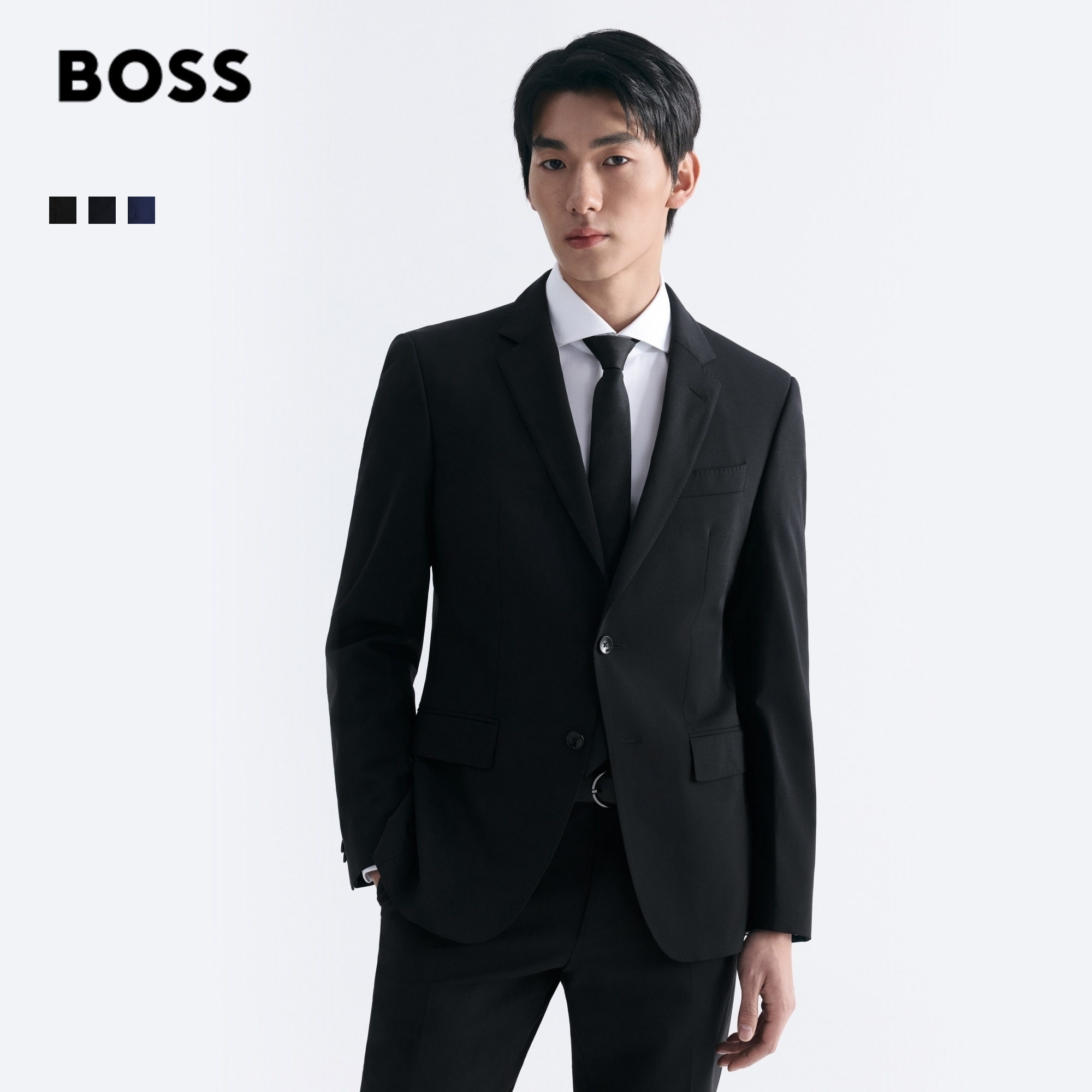 【95%羊毛】BOSS博斯经典款男高智精英商务正装修身弹力西服套装