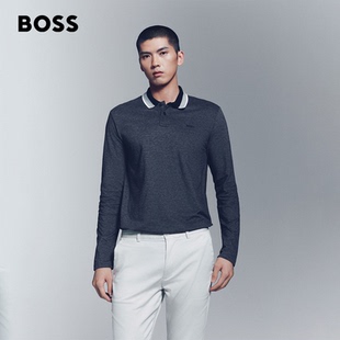 条纹衣领棉质珠地布Polo衫 BOSS博斯 新款 男士 2025秋季