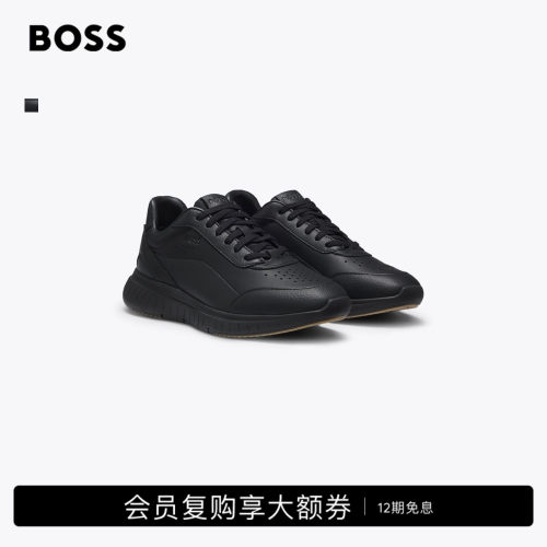 【礼物】BOSS博斯 男士粒面和纯色皮革运动鞋