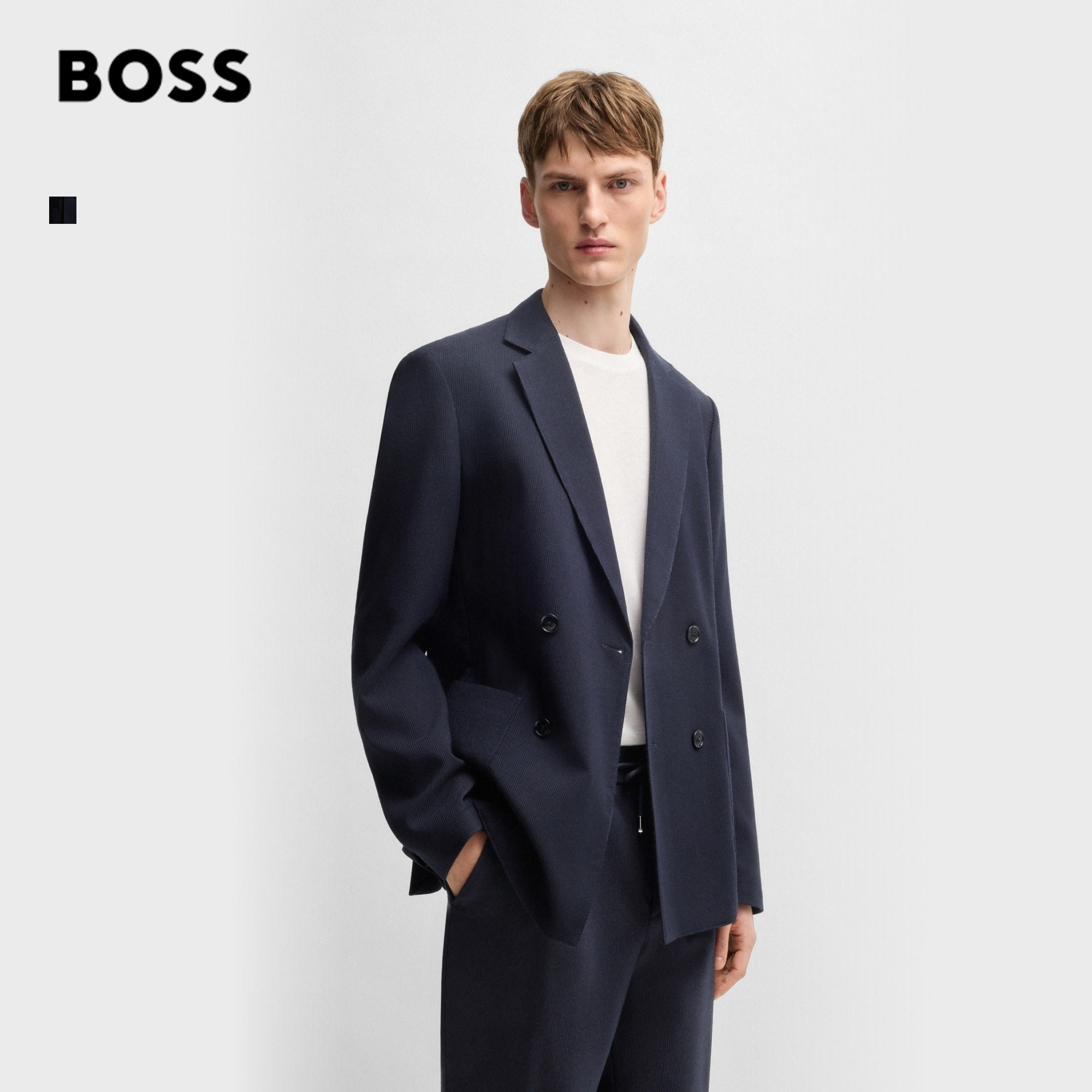 【91%羊毛 正装】BOSS博斯 男士羊毛混纺修身西装套装