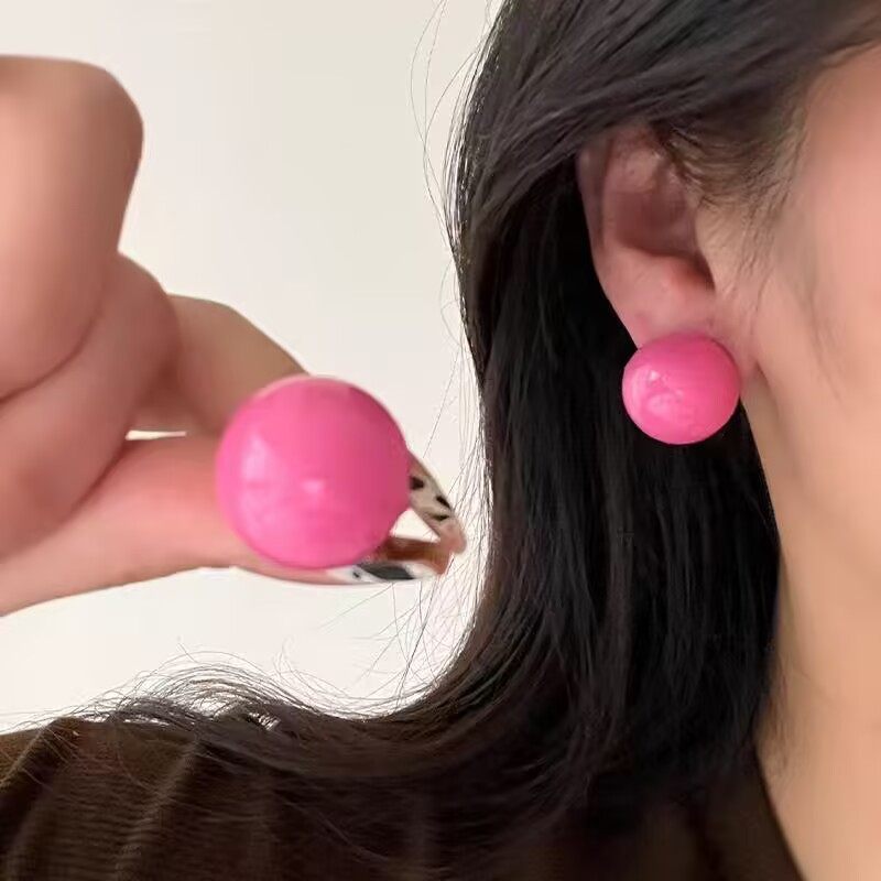 马卡龙彩色糖果立体球球耳钉奶油色系多巴胺时尚春夏清新显瘦耳环