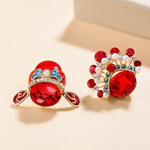 中国风刀马旦脸谱国潮耳钉女新娘喜庆红色耳环新年精致过年耳饰