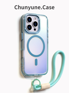 蓝色渐变适用苹果16promax手机壳iPhone17promax新款15磁吸14plus高级感13pm带挂绳12防摔11外壳e磨砂保护套