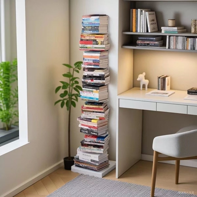 隐形书架落地置物架铁艺简易立式书柜客厅角落一体靠墙书本收纳架