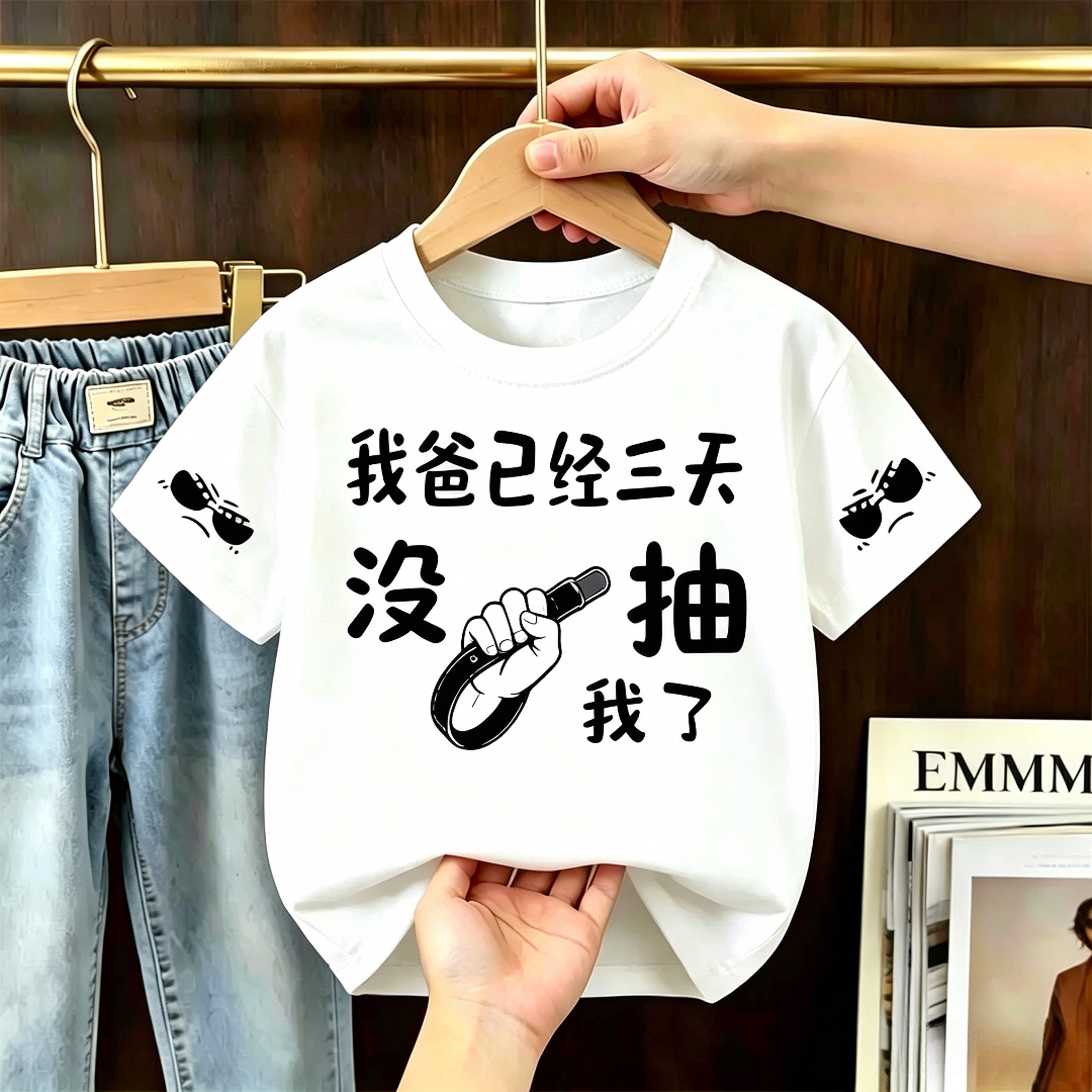 纯棉中大儿童装短袖T恤夏季新款男女童百搭趣味文字印花圆领上衣