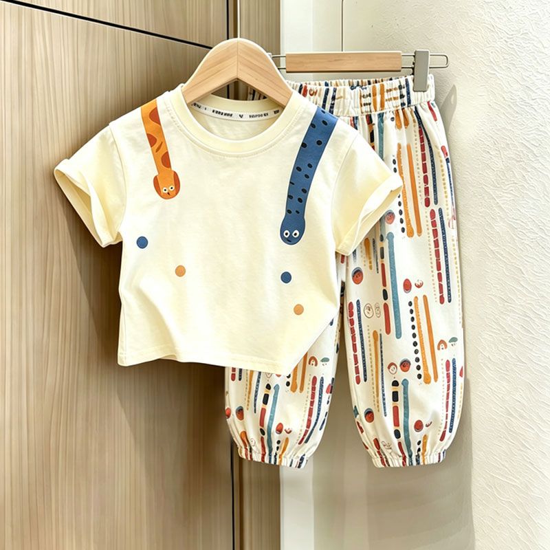 夏季纯棉男女童防蚊裤两件套