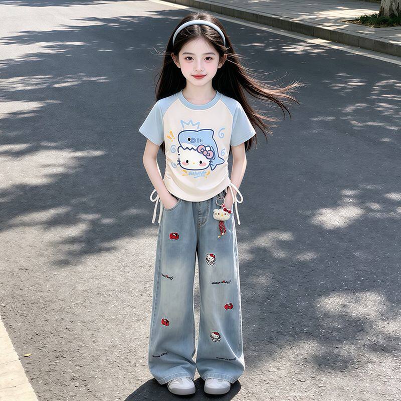 韩版女童夏季T恤阔腿裤两件套