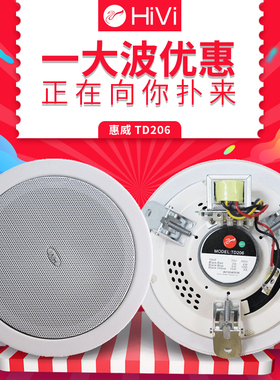Hivi/惠威 TD206定压吸顶喇叭5寸吊顶音响套装天花店铺嵌入式音箱