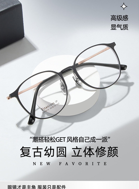 93015精致复古超轻铝镁纯钛架椭圆眼镜框高端纯钛鼻托可配度数