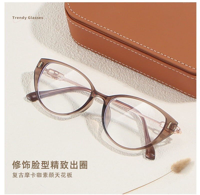 TR82119新款时尚猫眼框平光镜女式可配近视素颜眼镜框超轻网红框