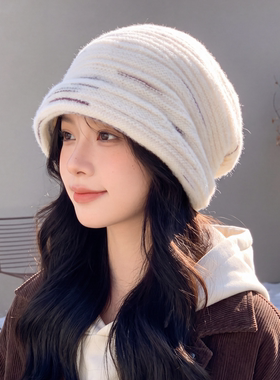 秋冬慵懒风针织堆堆帽女保暖显脸