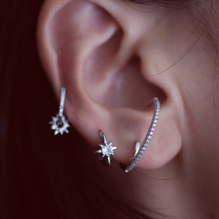 北极星缠绕行星耳骨环星星耳扣925纯银复古欧美 潮欧美风 耳环新款