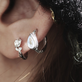 闪耀耳骨环玫瑰水滴耳环耳圈耳皮圈925银月光小众设计感单只百搭