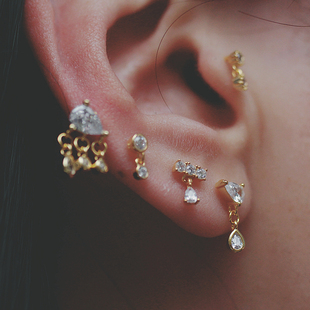 小清新耳钉迷你耳骨钉水滴欧美2022年潮独特不对称耳饰小众设计感