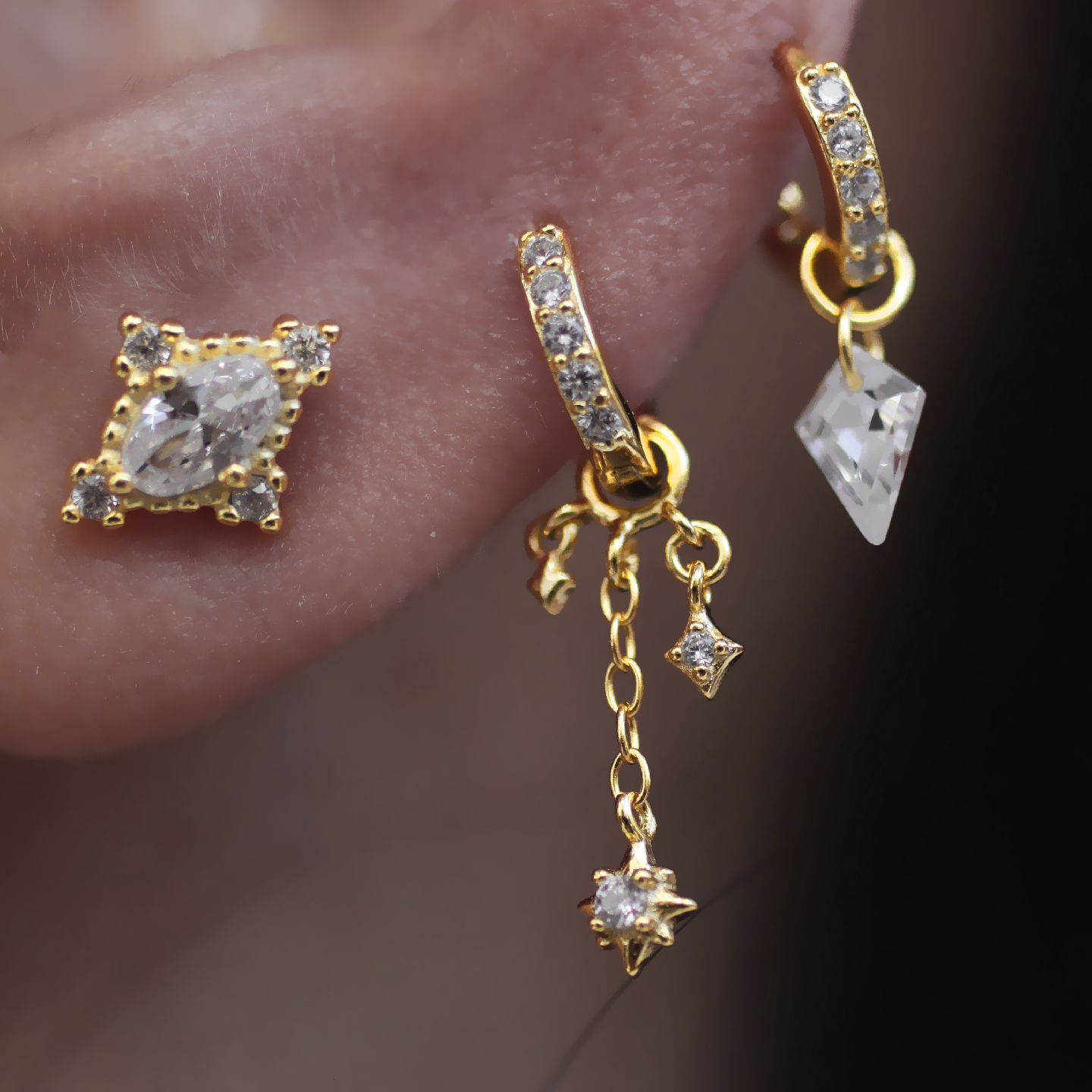 巴洛克复古少女流苏925菱形耳钉