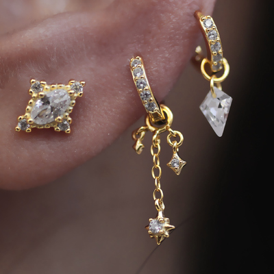 巴洛克复古少女流苏925菱形耳钉