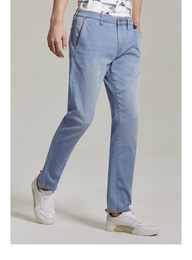 36号利家春夏秋男士薄中腰直筒弹力牛仔裤浅蓝色长裤G2XNZ40601