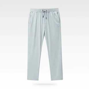 夏季薄款运动休闲裤男弹力亲肤浅绿抽绳松紧腰纯色九分裤子男