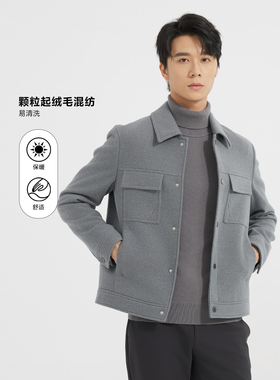 Q4DYR1041Y利家秋冬新款男士商务休闲时尚翻领羊毛呢夹克防风外套