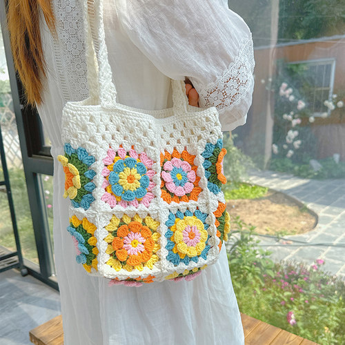 祖母格包包毛线diy山茶花包包