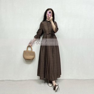 仙衣裾设计师咖啡色连衣裙优雅气质显瘦小翻领高级感衬衫长裙女新