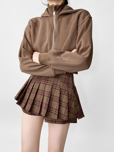 欧美风小众时髦设计感连帽卫衣时尚百搭显瘦休闲短款拉链短外套女