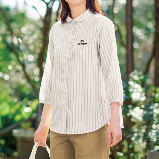2025年春夏日本代购女士麋鹿logo刺绣7分袖小翻领甜美衬衫 有大码图片