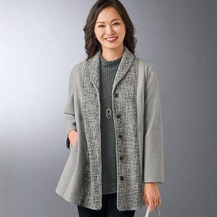 女士轻柔优质粗花呢切换毛呢大衣两件组有大码 日本代购 2024年秋季