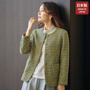 日本代购 羊毛混纺格纹外套 有大码 2026年春号女士日本制尾州织