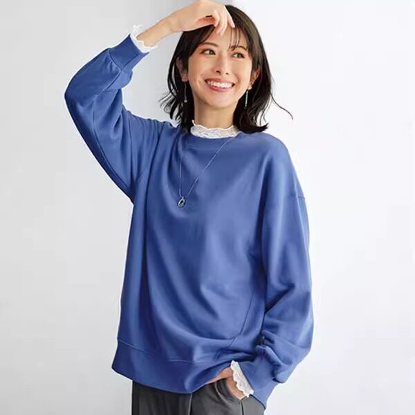 2025年秋季日本代购女士棉混前短后长净版立落宽松卫衣有大码