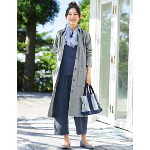 日本代购 2026年春号女士100%棉自然质感休闲中长风衣有大码
