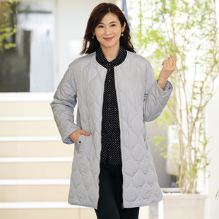2025年春日本代购女士无领柔软绗缝中棉中长款优雅大衣棉服