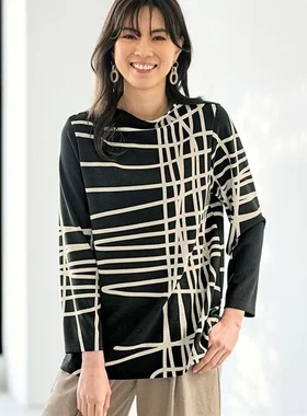 2024年秋季日本代购女士雅致单色个性宽松长袖纹套头衫 有大码