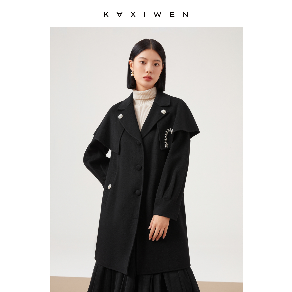 佧茜文长款通勤毛呢大衣