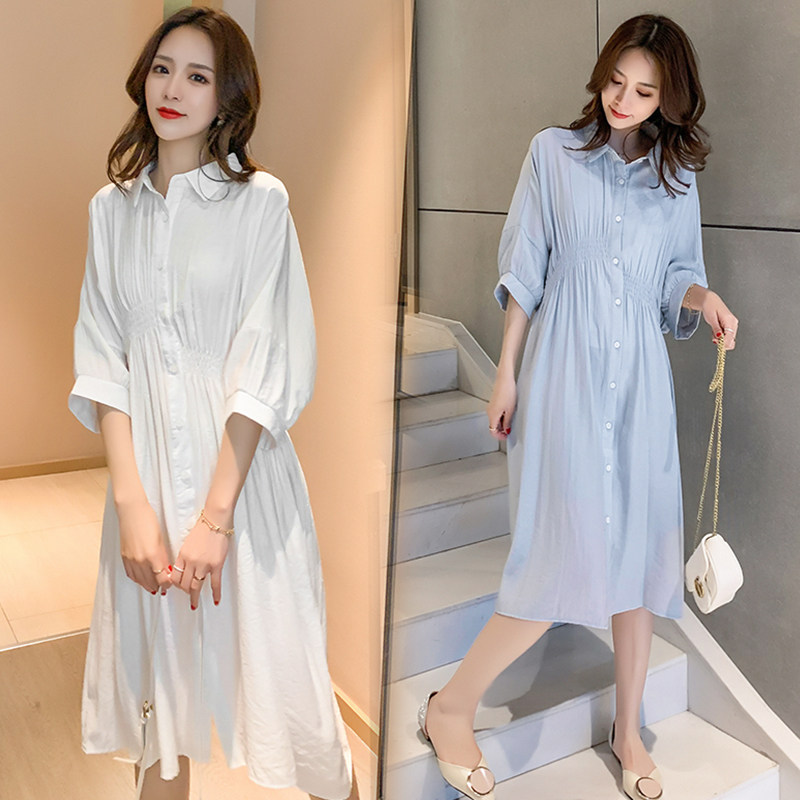 洋气孕妇装夏装2020新款孕妇夏天连衣裙时尚款潮妈职业衬衫裙长裙