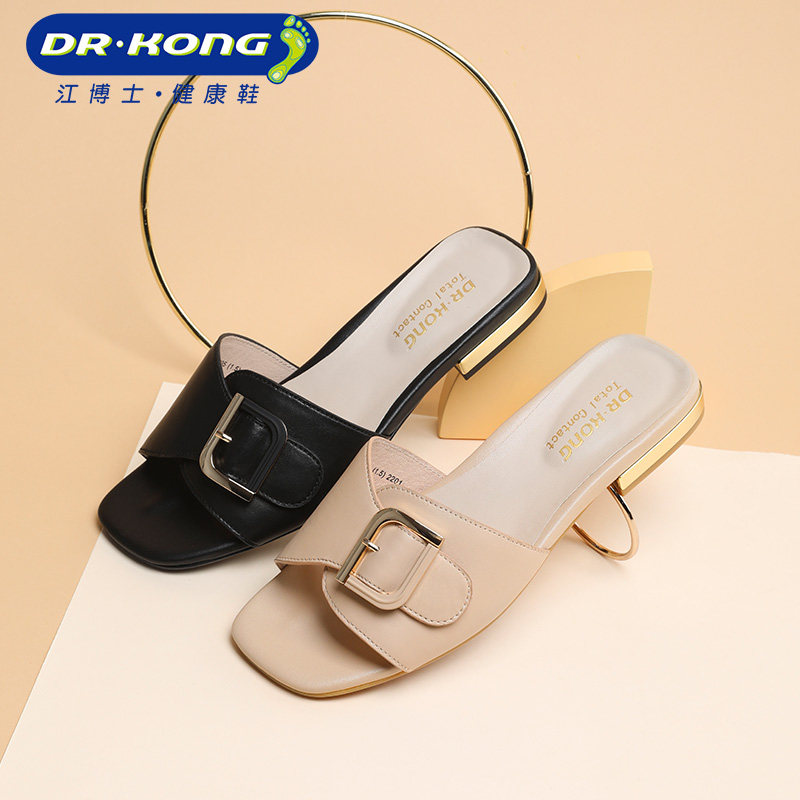 江博士女鞋外穿拖鞋凉拖百搭羊皮一字拖女时尚沙滩成人女士妈妈鞋