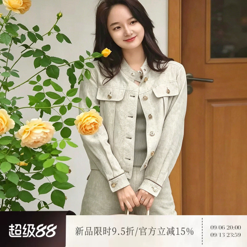 亚麻凉感套装女小香风外套直筒裤