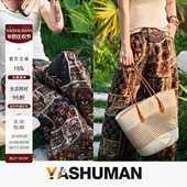 莱赛尔亚麻舒适亲肤垂顺休闲直筒裤 雅舒曼&图图妈 民族花裤 女