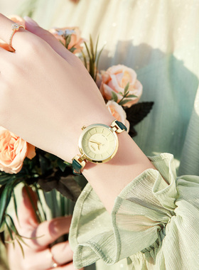 聚利时手表女学生初高中轻奢小众高级感绿色防水大表盘女士石英表