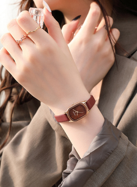 聚利时手表女2025新款小众轻奢高级感正品红色防水方形女士石英表