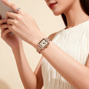 聚利时手表女款 罗马刻度简约复古小方表小众设计感精致防水石英表