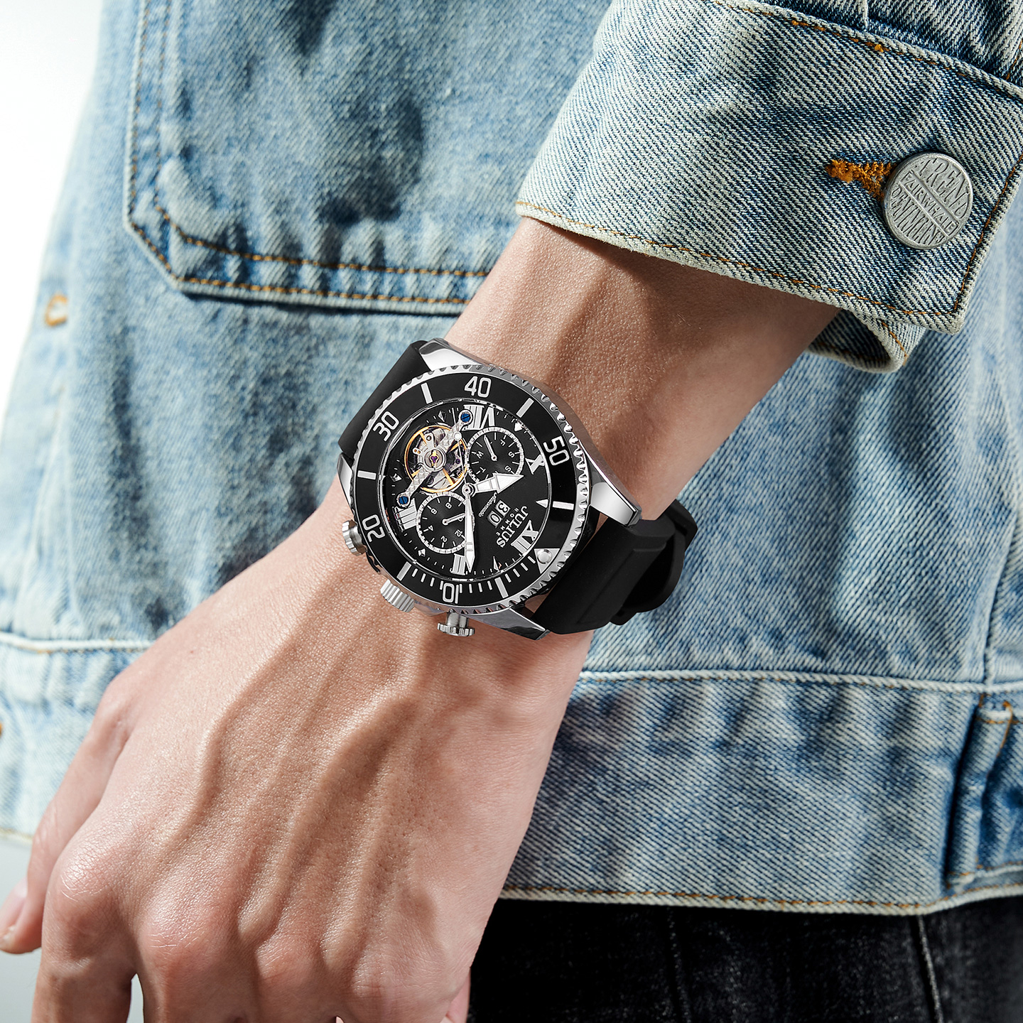 聚利时防水镂空陀飞高级男士手表