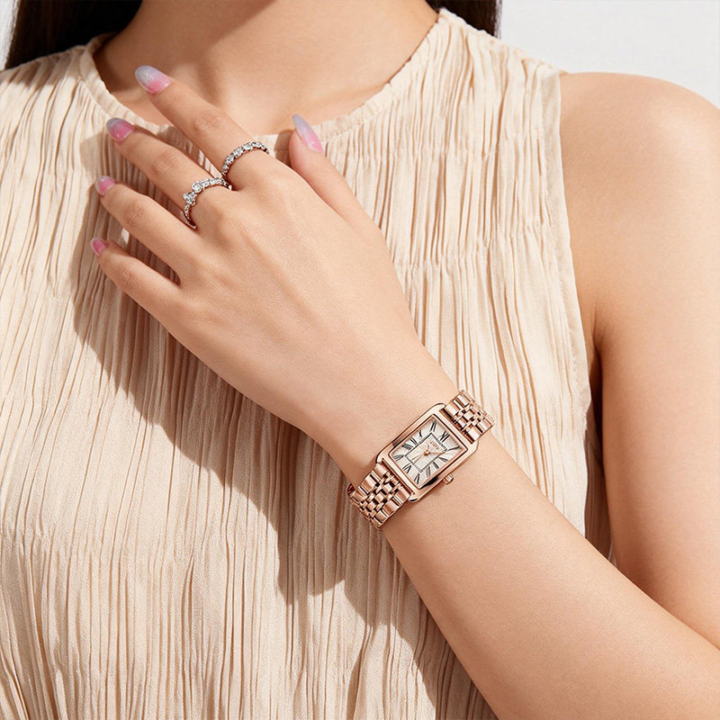 聚利时正品小方表女款高级感玫瑰金手表学生上班族时尚新款石英表