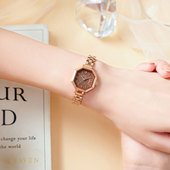 聚利时手表女2026新款 复古轻奢小众八边形小金表石英防水女表1419