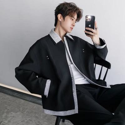 男士飞行员夹克美式复古机能风宽松外套黑色休闲翻领长袖上衣潮流