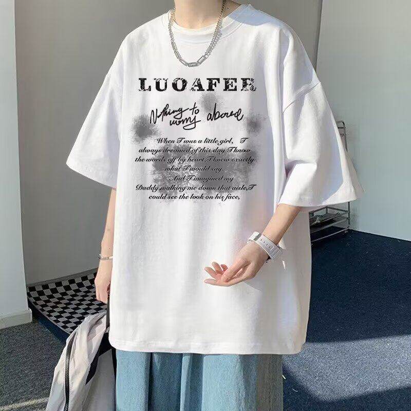 男士宽松纯棉印花短袖T恤高级潮流休闲百搭多色时尚个性情侣短袖T